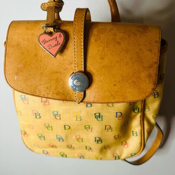 Vintage DOONEY & BOURKE DB Logo Rainbow Colored Tan Leather Mini Backpack Bag - Picture 12 of 14